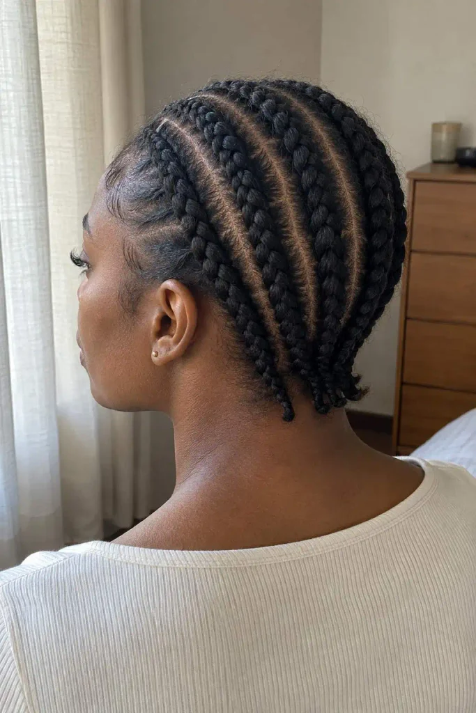 Straight-back cornrows on natural hair