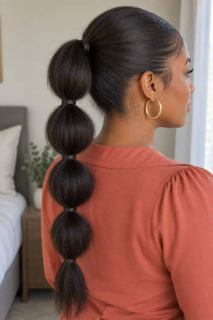 Straight natural hair bubble ponytail