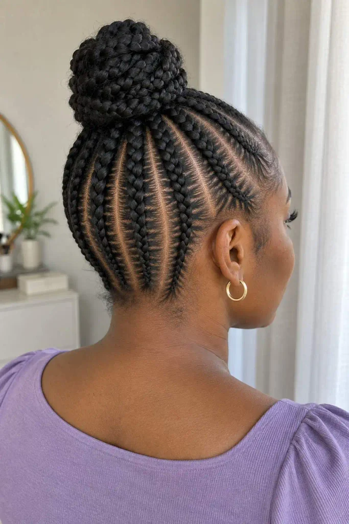 Straight-up cornrows into a bun