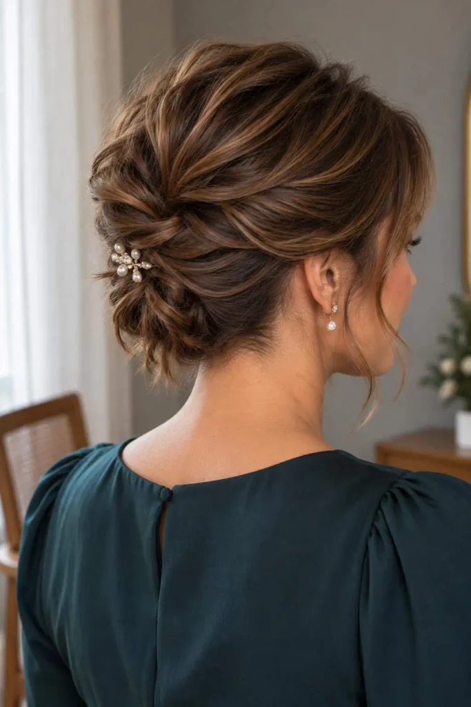 Textured short-hair mini updo