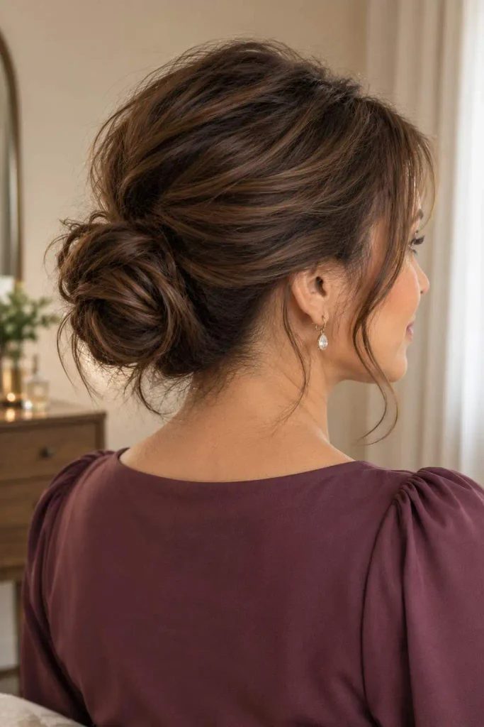Textured thin-hair low bun