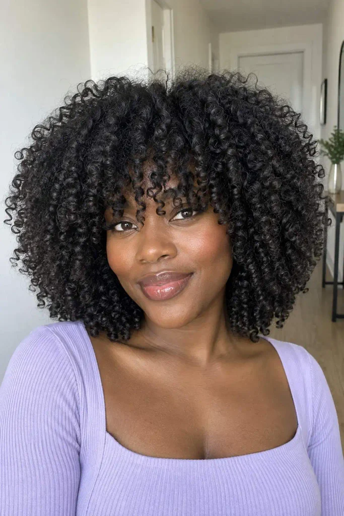 Thick curly bangs on natural hair