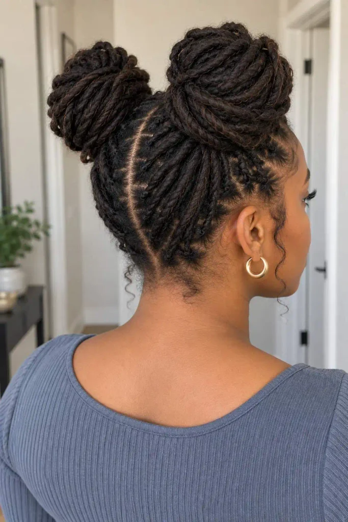 Two high loc buns