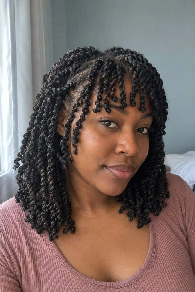 Two strand twists with bangs