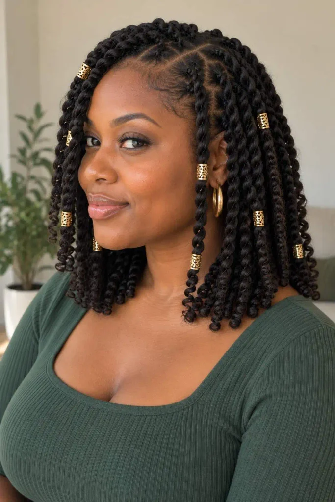 Two strand twists with gold cuffs