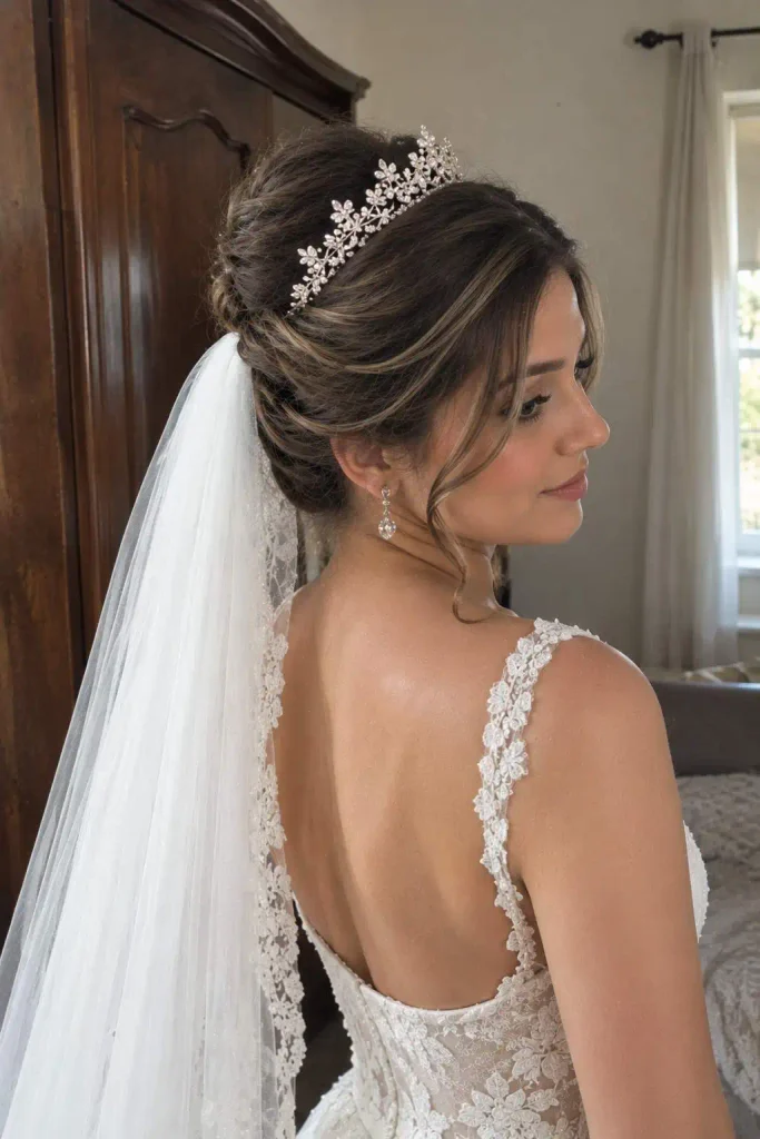 Vintage Veil Tiara French Twist