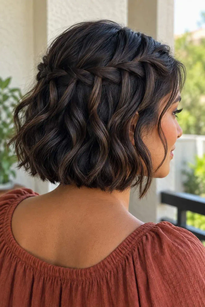 Waterfall braid on short hair