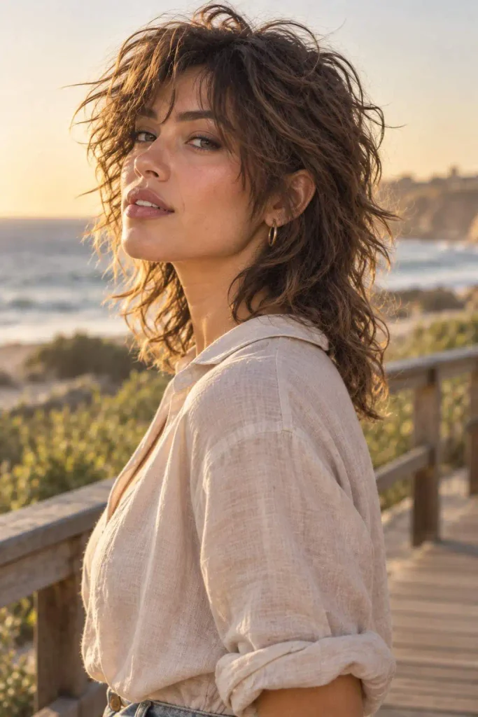 Wavy Feminine Mullet Shag Haircut