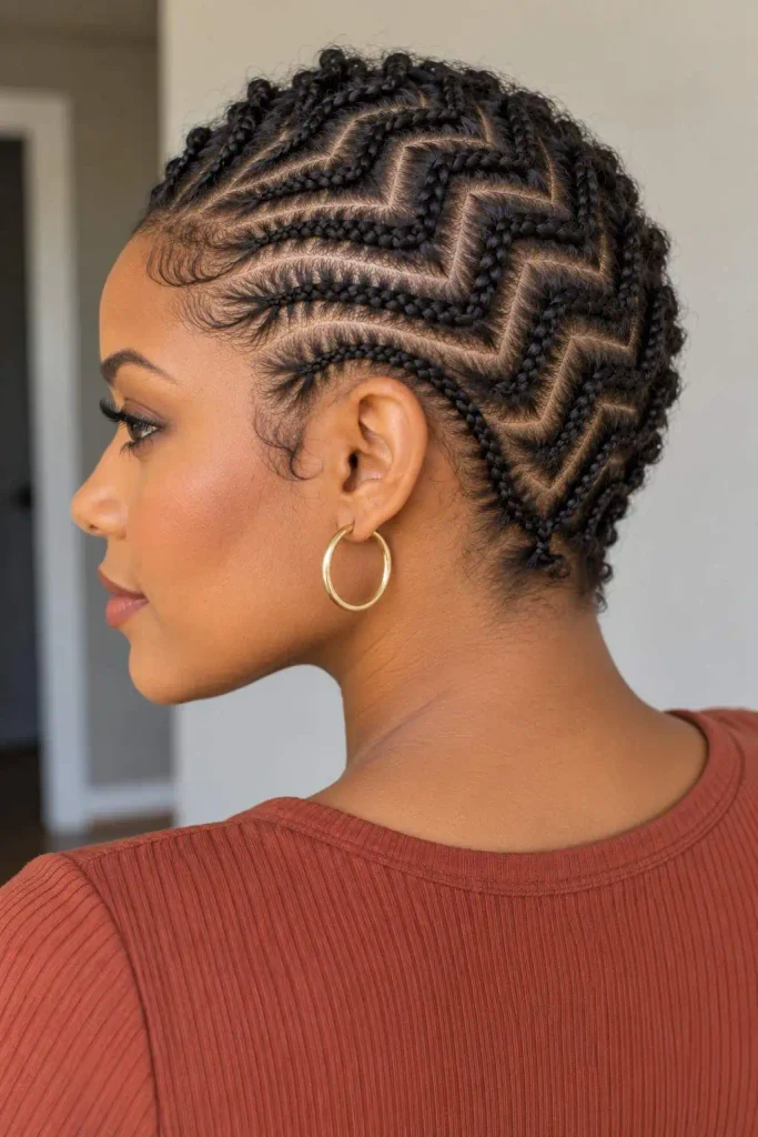 Zig-zag braids on short hair