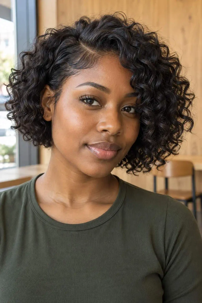Asymmetrical short curly bob