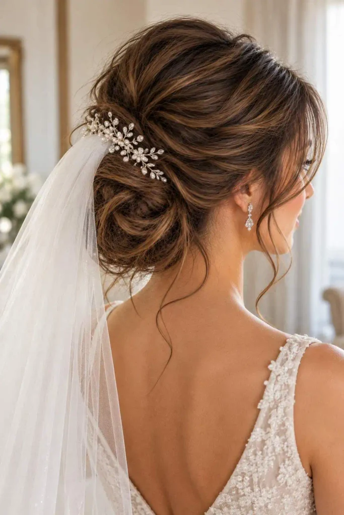 Bridal Messy Bun With Veil