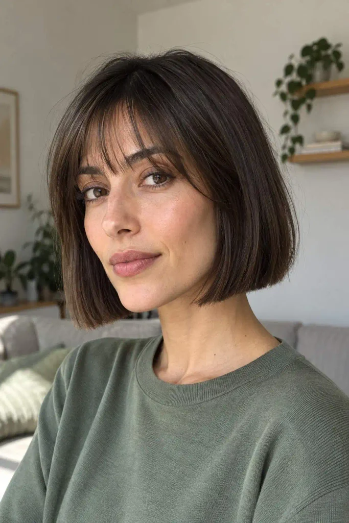 Chin-Length Blunt Bob With Wispy Bangs