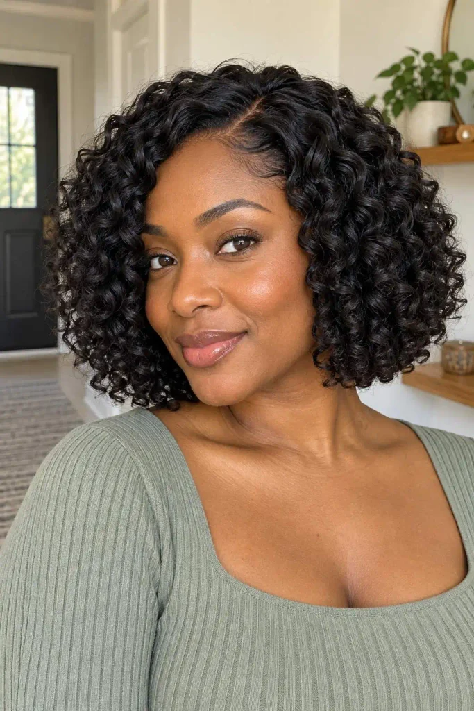 Chin-length curly crochet bob