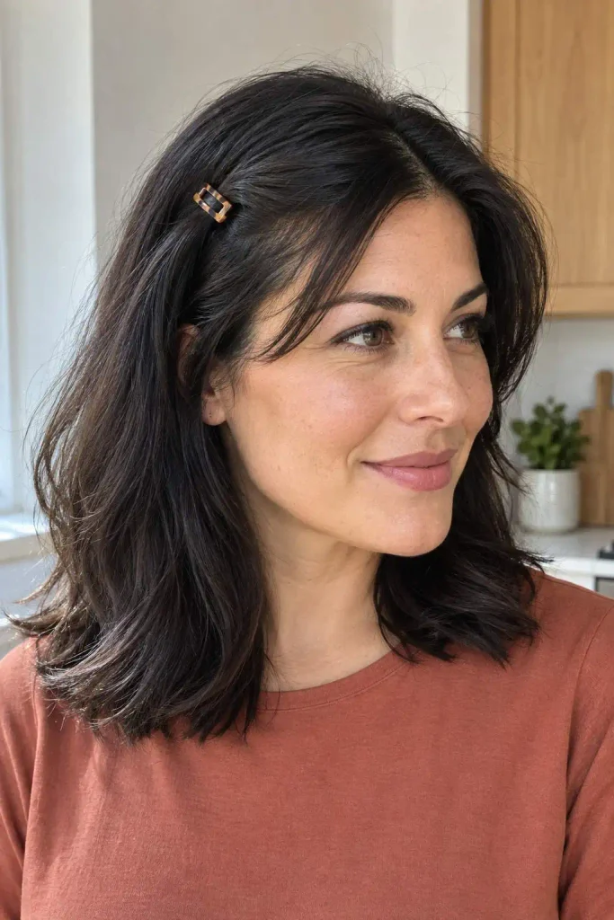 Clipped-Back Bangs With Loose Hair