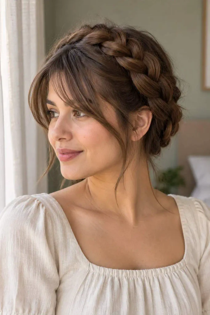 Crown Braid With Side Bangs