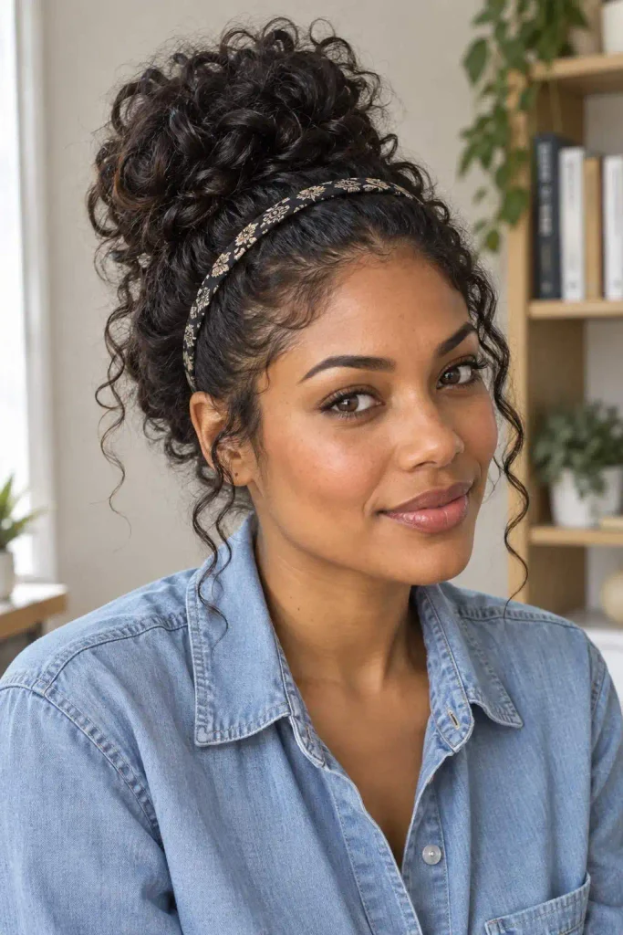 Curly Headband Messy Bun