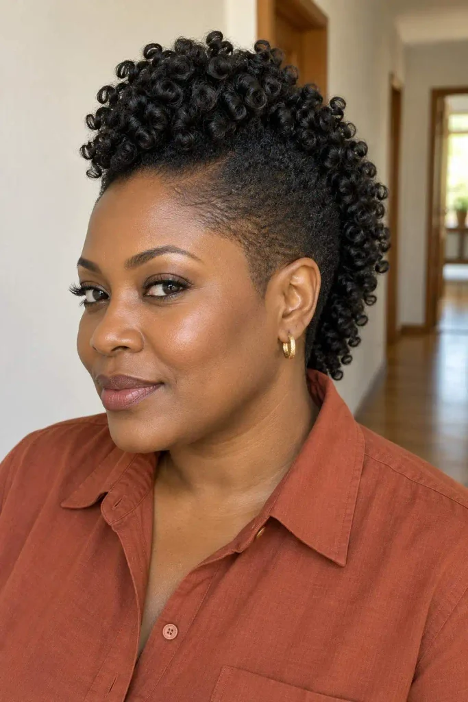Curly crochet mohawk with tapered sides