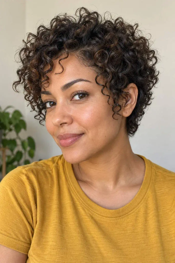 Curly pixie with defined curls