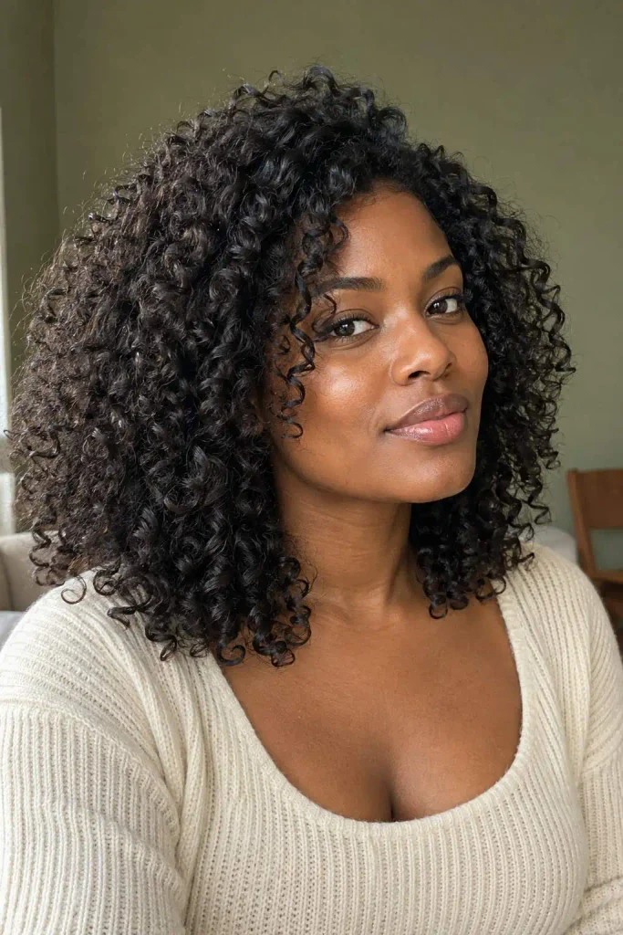 Curly shoulder-length layered cut