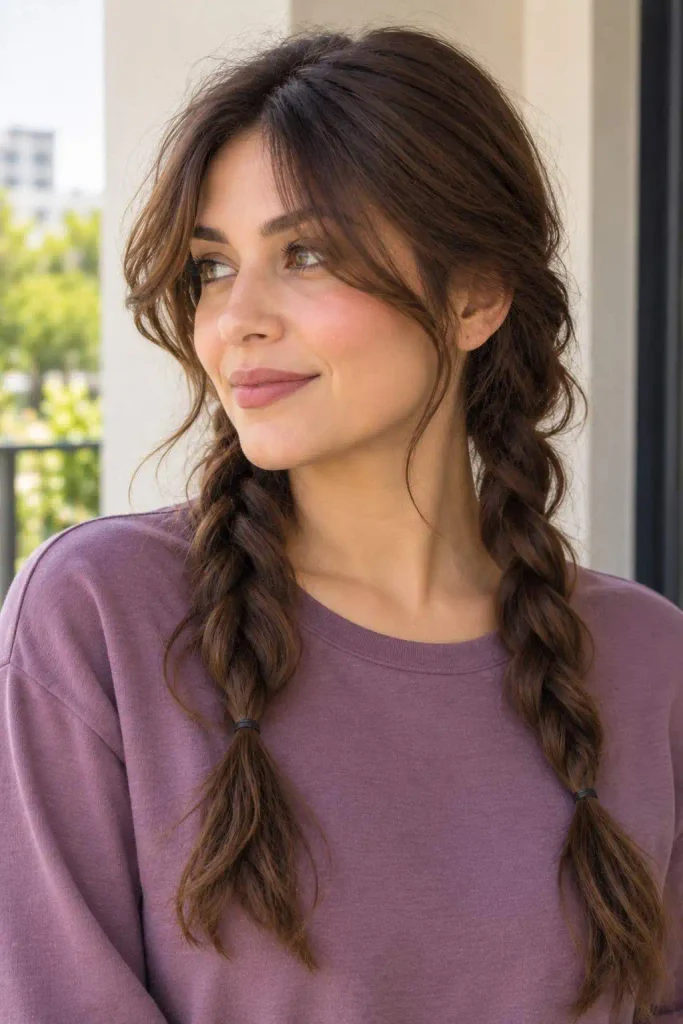 Curtain Bangs With Loose Braids