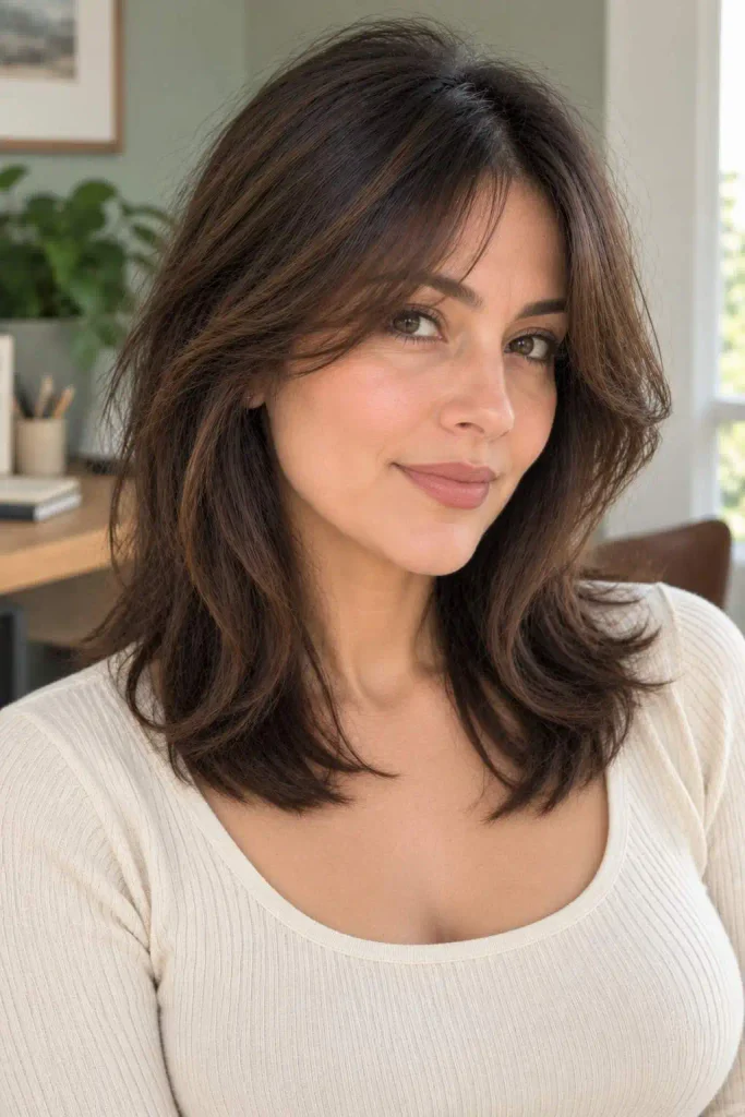 Dark Brown Curtain Bangs for Thin Hair