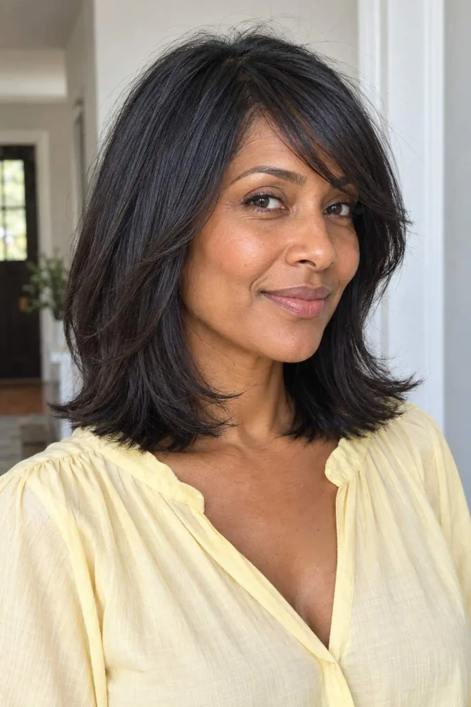 Feathered Shoulder Layers With Side Bangs