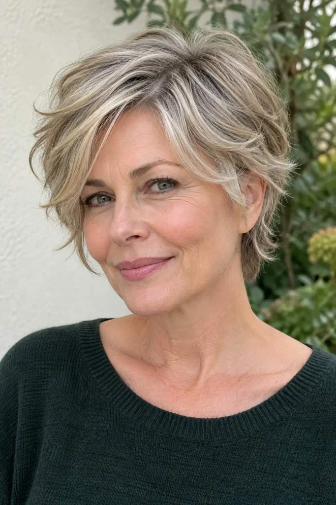 Feathered pixie with soft waves