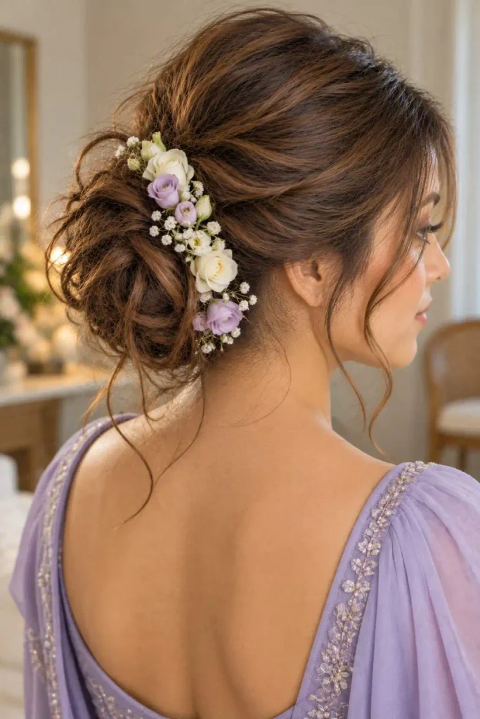 Floral Messy Bun Updo