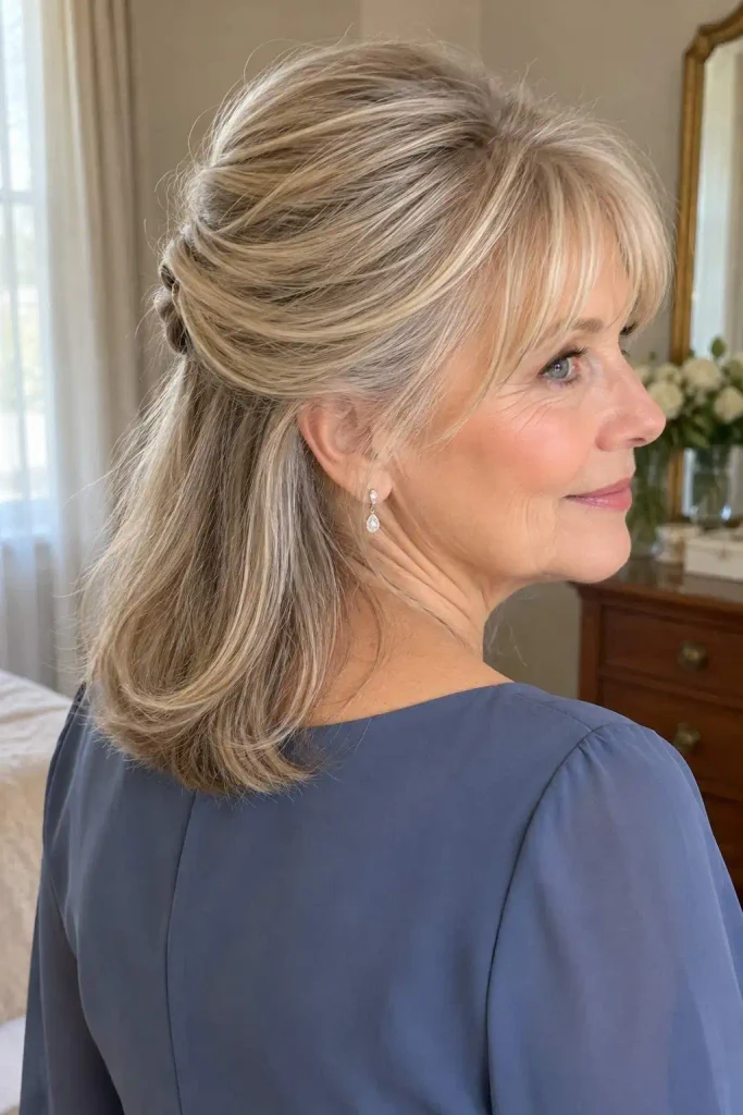 Half Up Bouffant With Wispy Bangs