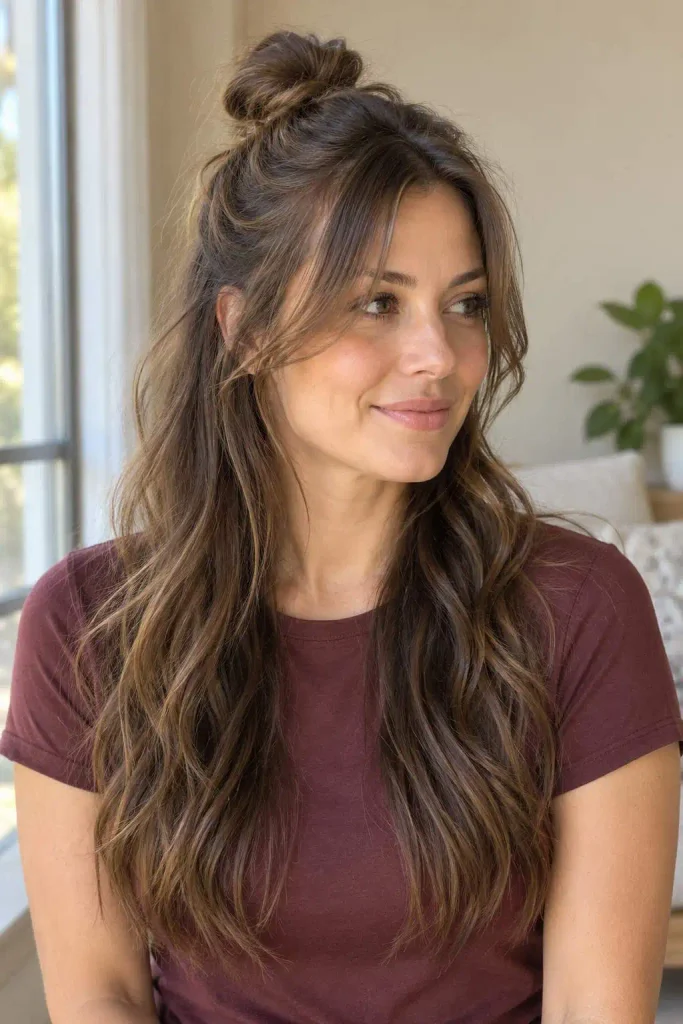Half-Up Top Knot With Bangs