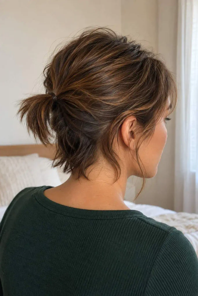 Half-up mini ponytail pixie