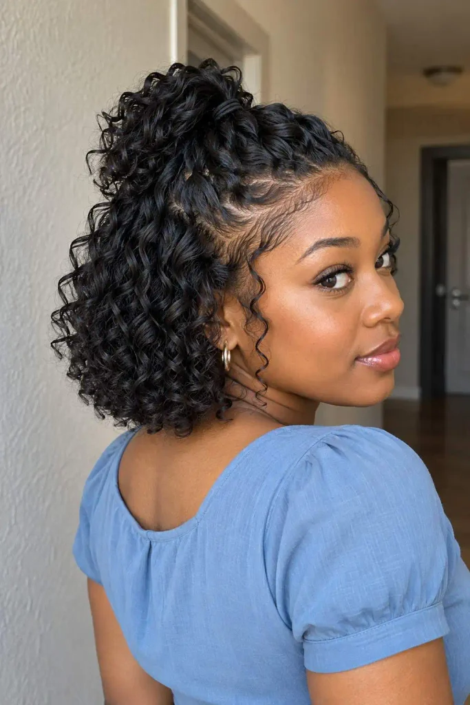 Half-up short crochet curly ponytail