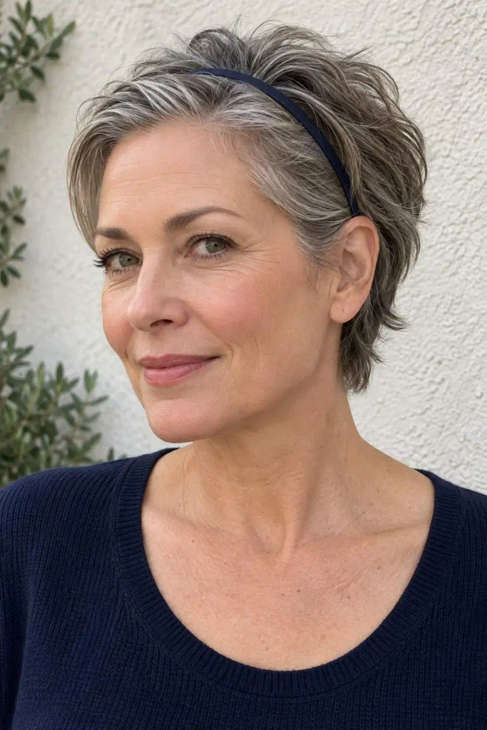 Headband tuck for grown-out pixie