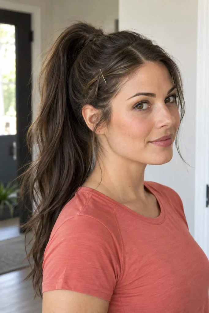 High Ponytail With Pinned Bangs