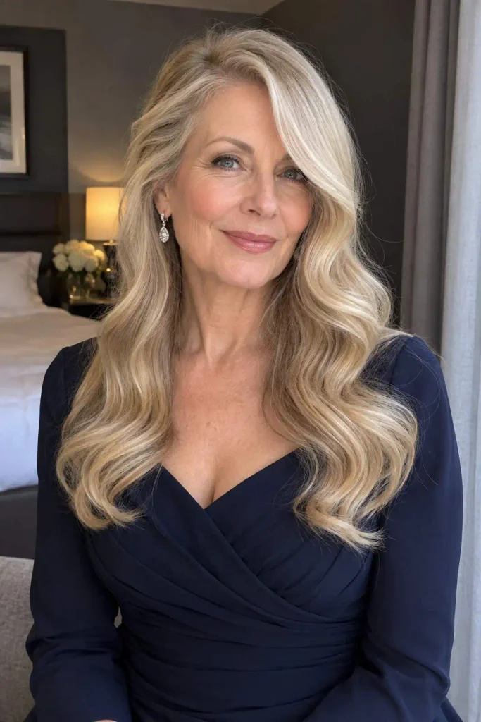 Long Brushed Hollywood Waves With Side Part