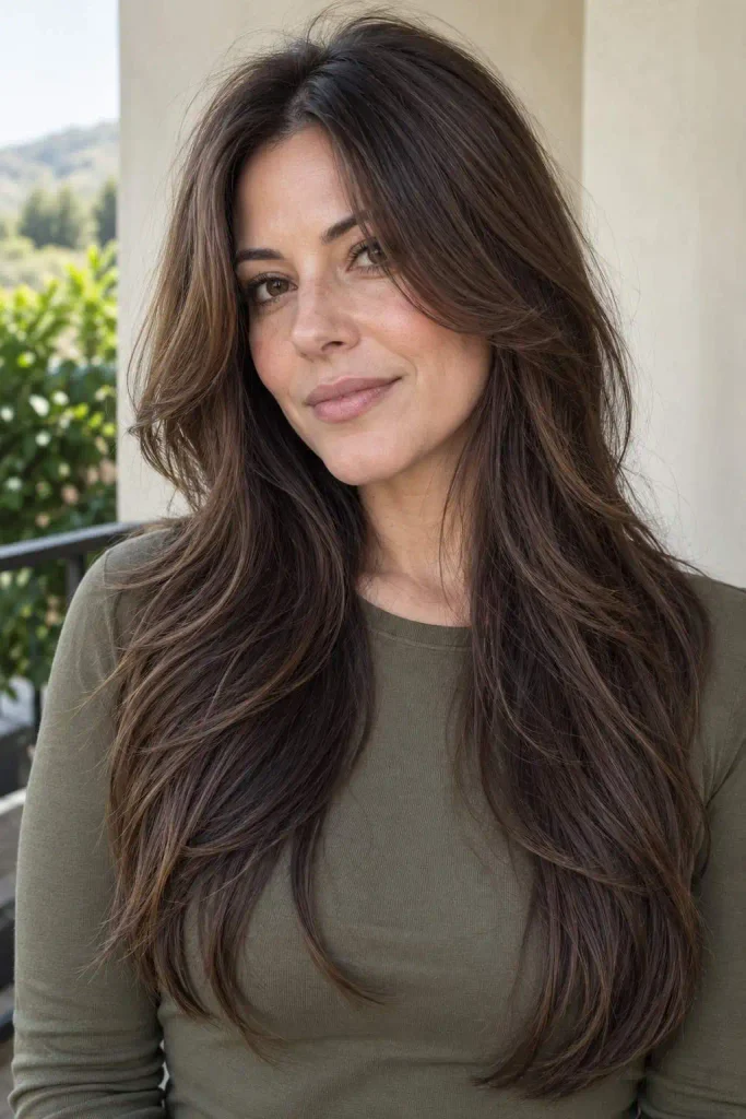 Long Layers With Grown-Out Bangs
