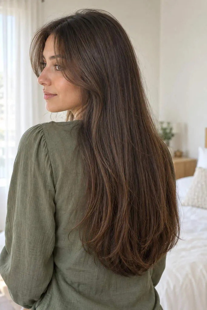 Long U-Shaped Cut With Curtain Bangs