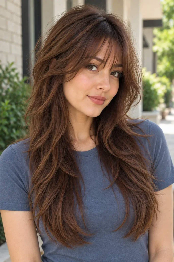 Long Wolf Cut With Bangs