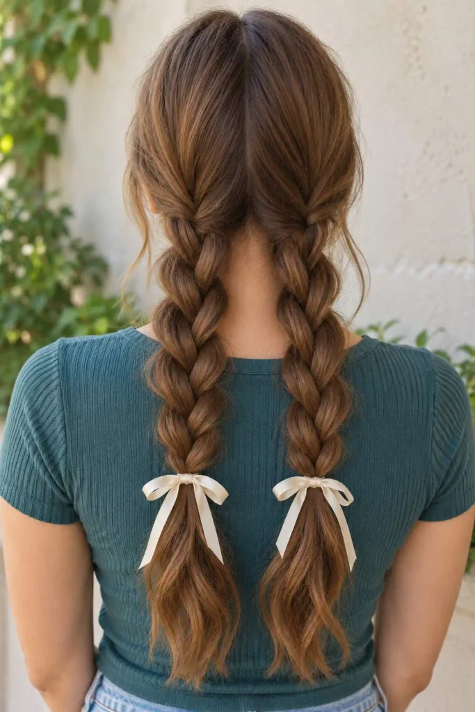 Loose Double Braids With Ribbons