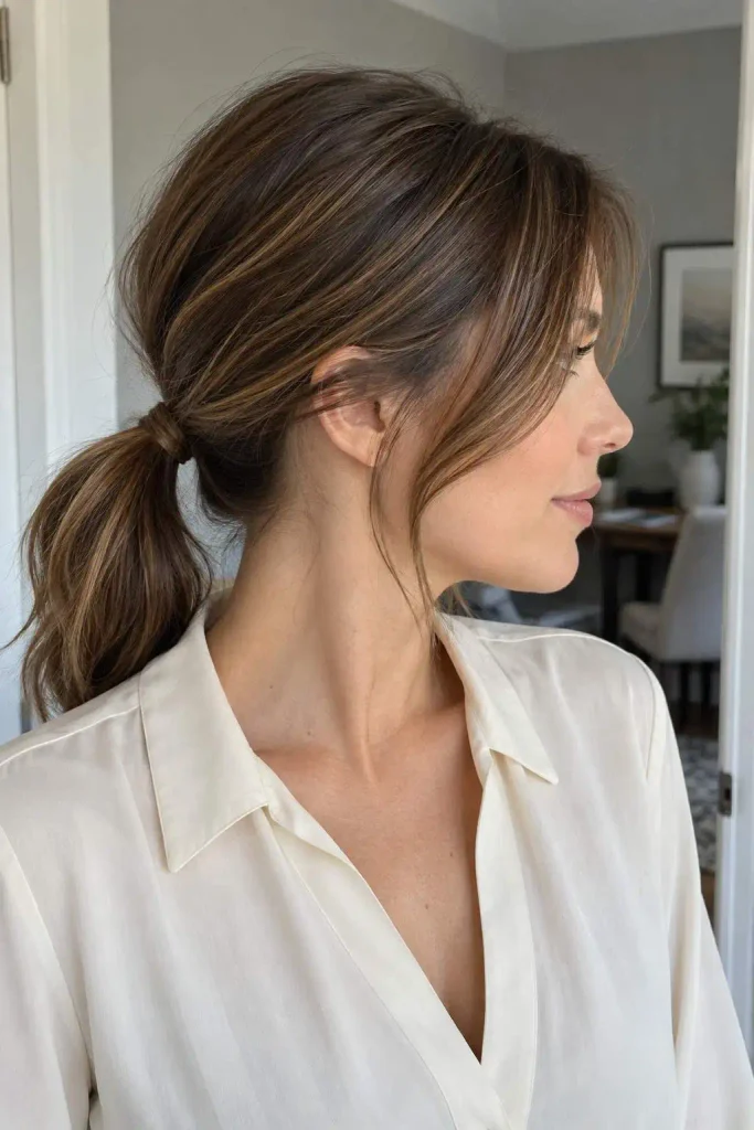 Low Ponytail With Side Bangs