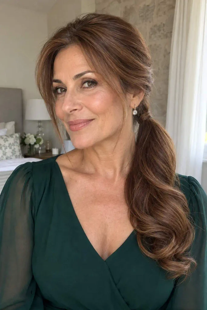 Low Side Ponytail With Curled Ends