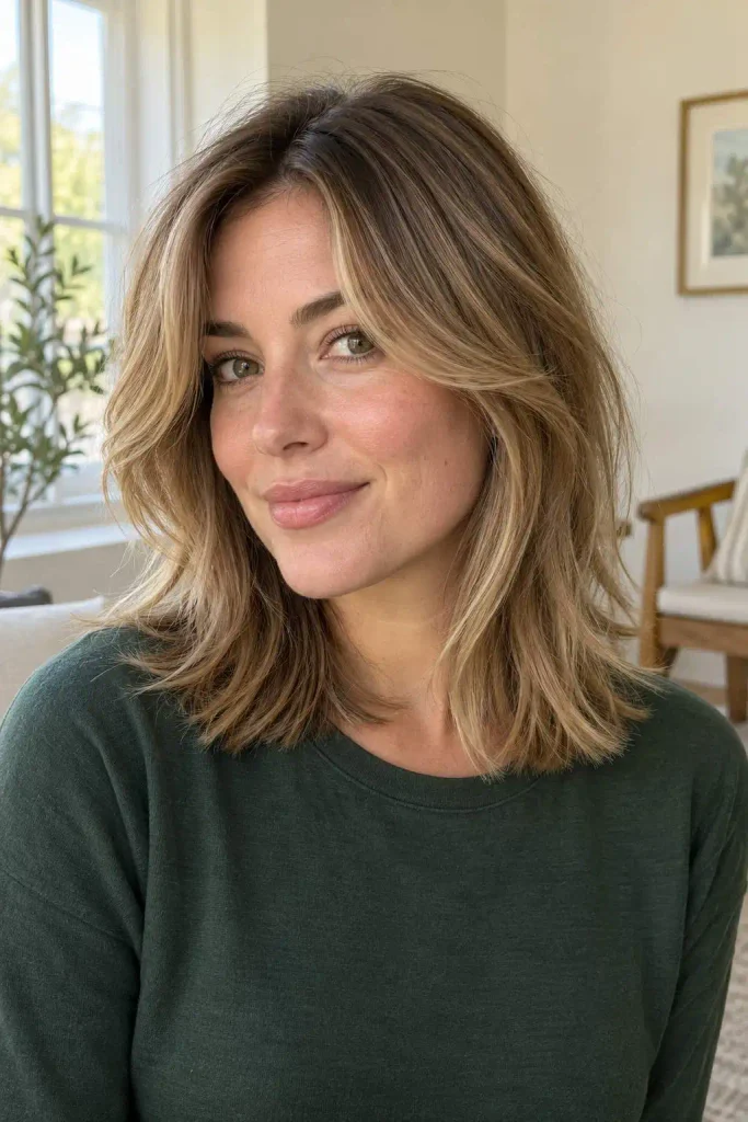 Medium Layers With Curtain Bangs
