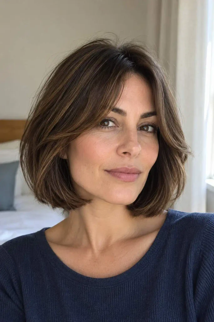 Medium bob with curtain fringe