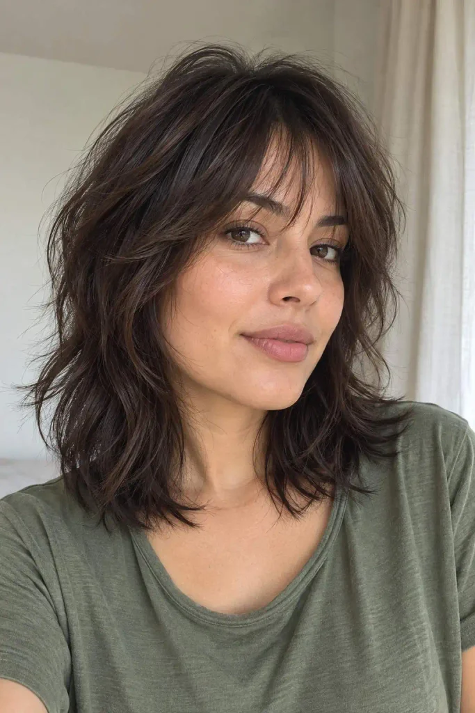 Medium shag with wispy fringe