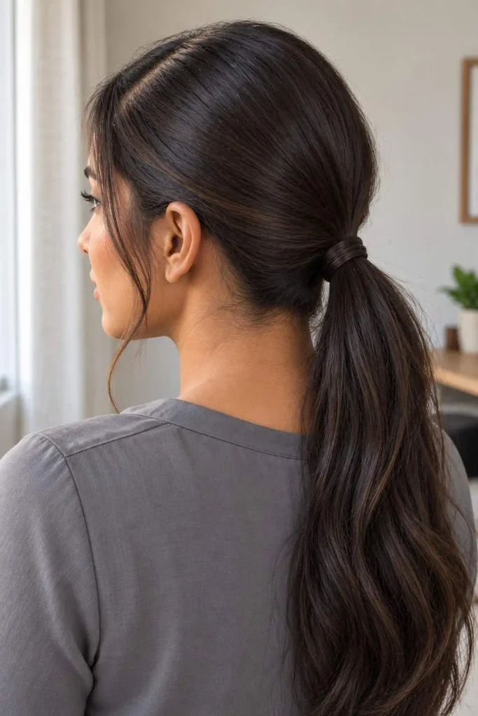 Middle-Part Low Ponytail for Oily Roots