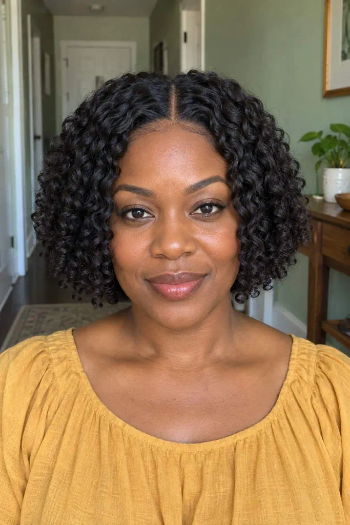 Middle-part short crochet curly bob
