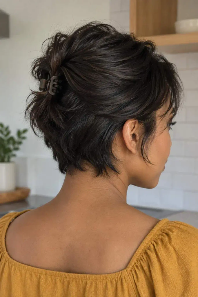 Mini claw clip half-up pixie
