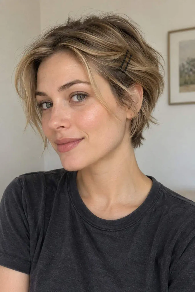 Pinned-back pixie with bobby pins