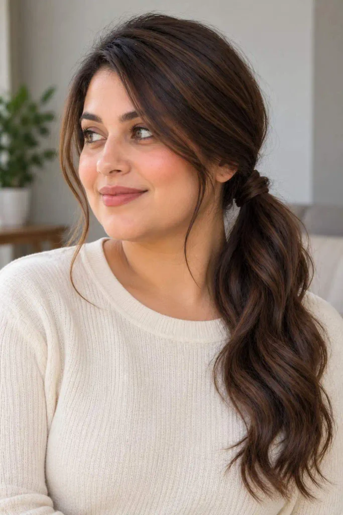 Round-Face Side Ponytail for Greasy Hair