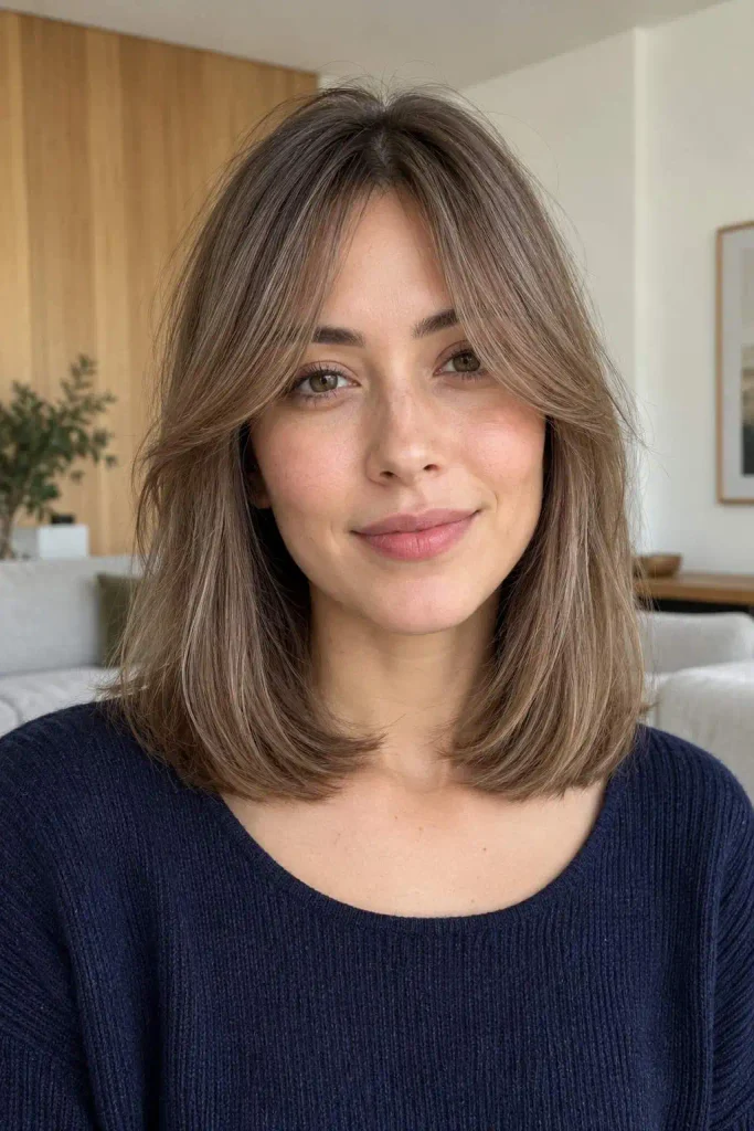 Rounded Medium Cut With Curtain Fringe